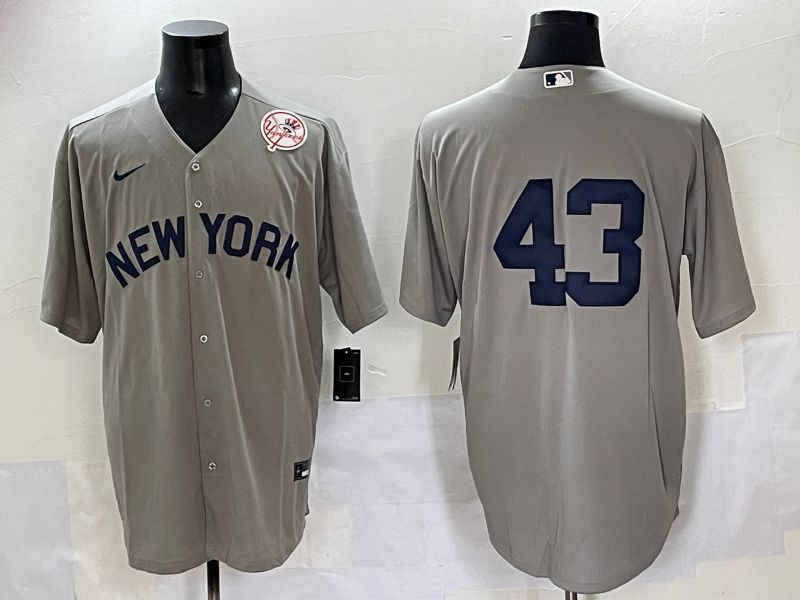 Men 2025 New York Yankees 43 No Name Grey Game Nike MLB Jersey style 43